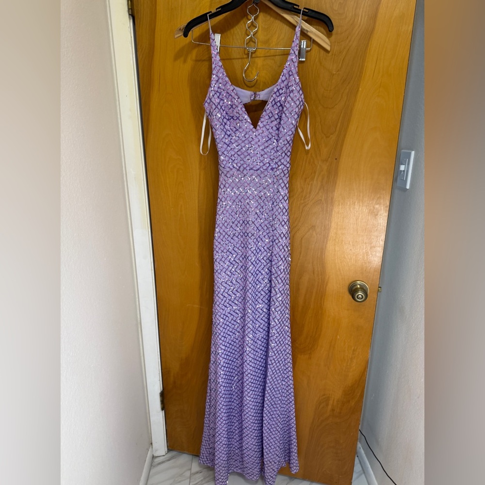 B Darlin Lilac Sequin Gown NWOT